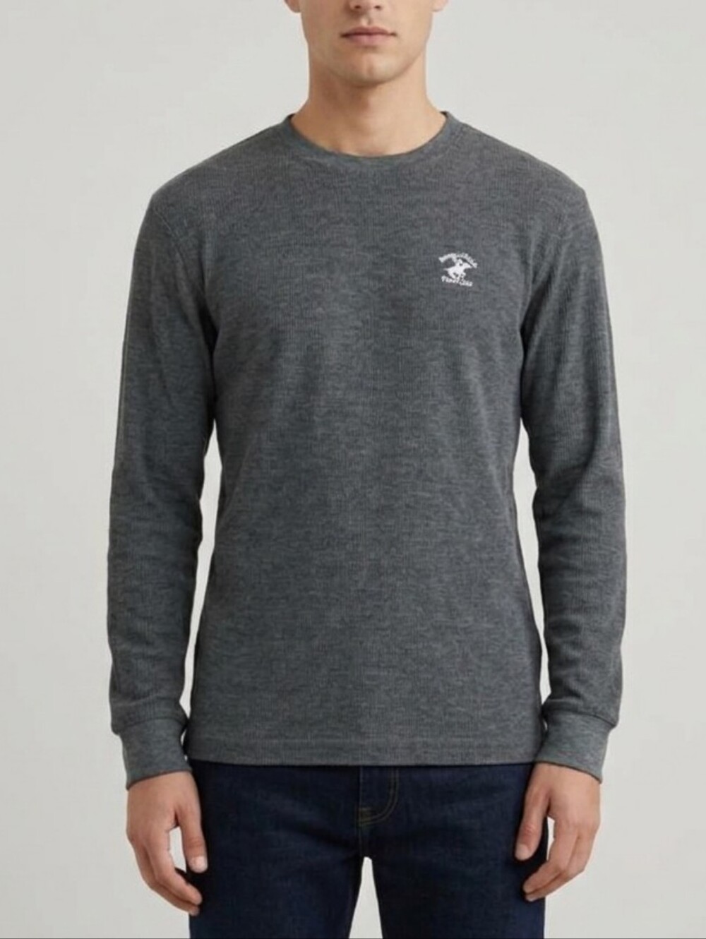 Beverly Hills Polo Club Long Sleeve Waffle Crew - Charcoal Gray Size S